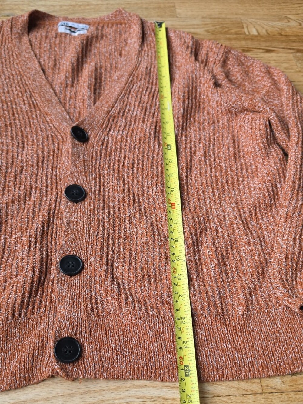 (L) Zara Rust Heathered Marled V-Neck Button Cardigan Boxy Knit Lounge Weekend - Picture 4 of 8